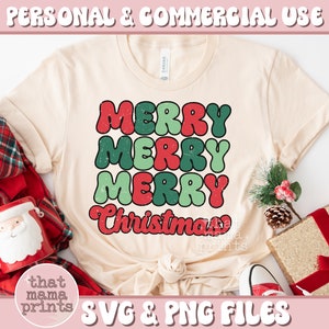 Merry Merry Merry PNG SVG, Retro Merry Christmas Svg, Distressed Christmas Png, Retro Christmas Sublimation, Retro Christmas Png, Stacked