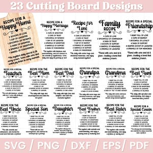 Cutting Board Svg - Png Pdf Eps Dxf - Recipe Cutting Board Svg,  Family Svg, Farmhouse Kitchen, Wood Cutting Board Saying Svg, Charcuterie