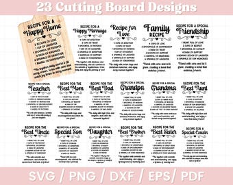 Cutting Board Svg - Png Pdf Eps Dxf - Recipe Cutting Board Svg,  Family Svg, Farmhouse Kitchen, Wood Cutting Board Saying Svg, Charcuterie