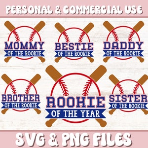 Pacote SVG PNG de aniversário de beisebol, camisa de aniversário de família correspondente Svg, Rookie of the Year Svg, Baseball Svg, Family Baseball Png Sublimation