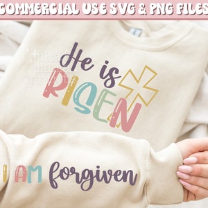 Christliches Ostern SVG & PNG, Er ist auferstandenes SVG, Vergebenes SVG, Religiöses Ostern Sublimation PNG, Ärmel SVG, Jesus Hoodie SVG, Kind Gottes