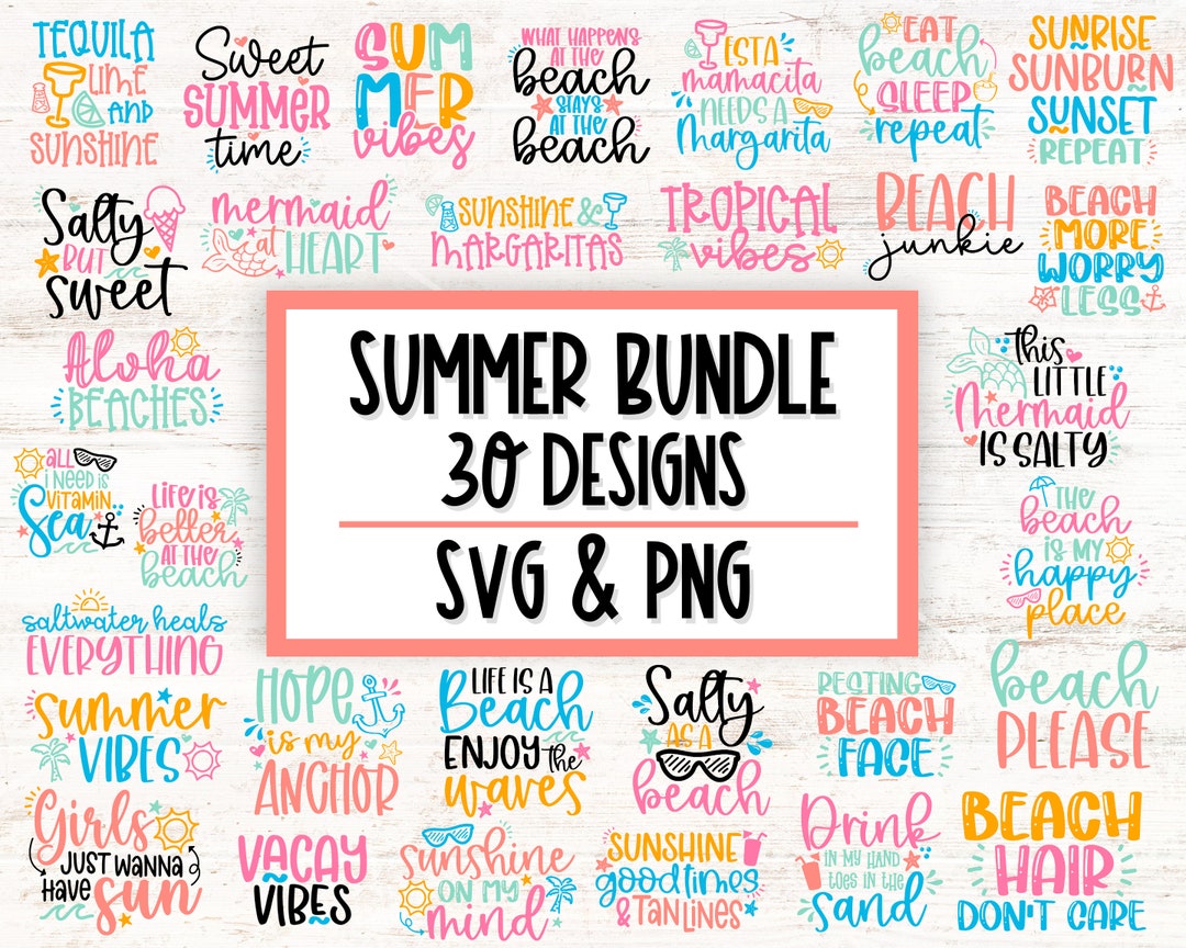 Summer Bundle SVG & PNG, Beach Svg Bundle, Funny Beach Quotes Svg ...