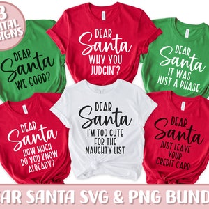 Pacchetto SVG e PNG di Caro Babbo Natale, Pacchetto SVG di magliette di Natale per la famiglia, Magliette divertenti di gruppo di Natale, Pacchetto SVG PNG di magliette per feste di Natale abbinate