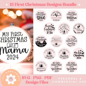 Lot premier Noël SVG, lot de décoration de Noël SVG, mon premier Noël Svg, rond ornement Svg, décoration de famille 2024, sublimation PNG