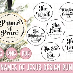 25 Names of Jesus Ornaments Bundle SVG & PNG, Christian Christmas Svg Christmas Ornament Svg Bundle Names of God Svg Religious Christmas Svg