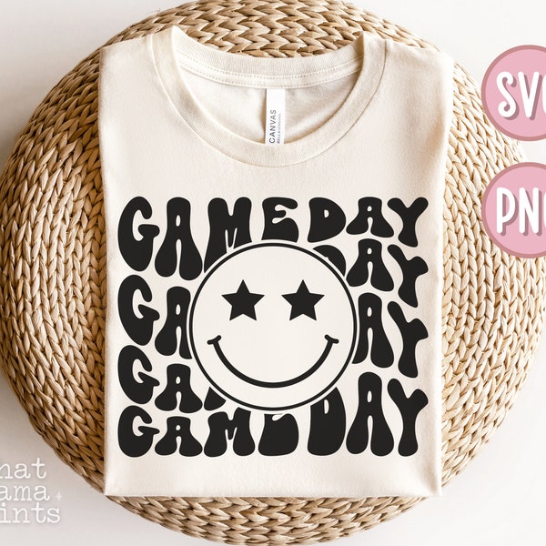 Retro Gameday Smile SVG & PNG, Stacked Retro Wavy Gameday Svg, Sports Mom Svg, Sports Wife Svg, Team Mom Svg, Girl Sports Player Cricut File