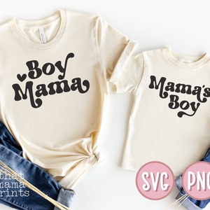 Boy Mama SVG & PNG, Mama&#39;s Boy Svg, Matching Mommy and Me Shirt Svg, Boy Mom Png, Retro Mama and Mini Svg, Retro Boy Toddler Sublimation Png