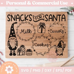Bandeja de Papai Noel SVG PNG Dxf Eps Pdf, Querido Papai Noel Svg, Família Natal Svg, Prato de Papai Noel Svg, Leite e Biscoitos de Papai Noel Svg, Tábua de Corte Svg Gnome Svg