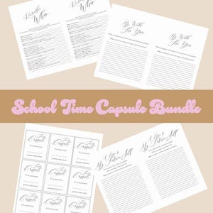 Paquete imprimible de cápsulas del tiempo escolar / Actividad de recuerdo de graduación / Carta al yo del futuro, hoja de recuerdos, calcomanías y más / Sin preparación