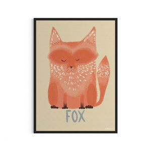 Impresión de zorro personalizada para decoración de habitación de niños en estilo Montessori Arte de pared educativo para bebés Ideas de regalos para un aprendizaje alegre con animales