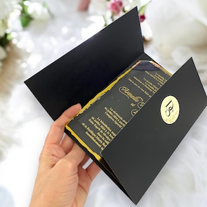 Faire-part de mariage acrylique de luxe noir et or personnalisé pour cérémonies élégantes, suite d'invitations d'anniversaire en acrylique, carte du 50e anniversaire
