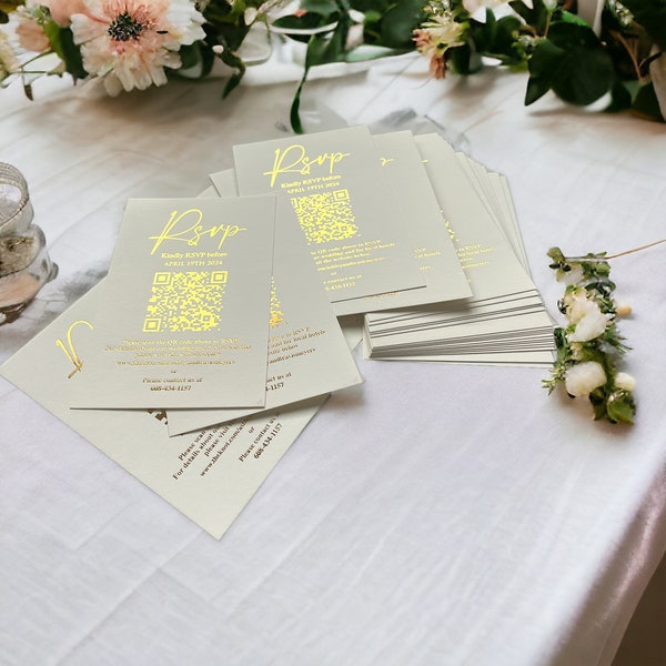 Wedding RSVP Cards, Info Details Cards, Customized QR RSVP, Traditional Rsvp, Elegant Rsvp, Gold Foil Glam Details, Menu Cards for Wedding