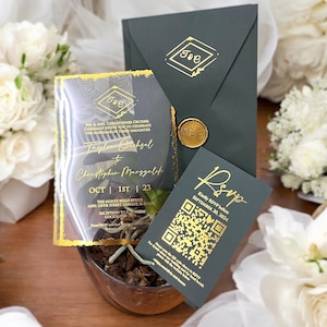 Emerald Green Acrylic Wedding Invitation Suite | Elegant Custom Invitations with Gold Foil | Luxury Green and Gold Wedding Cards