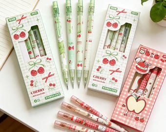 4Pcs/Set Mechanical Pencils Cute Cherry, Cats, 0.5mm Nib Graphite Pencils, Notes Lists Crafts Journaling Desk College School Office Supplies