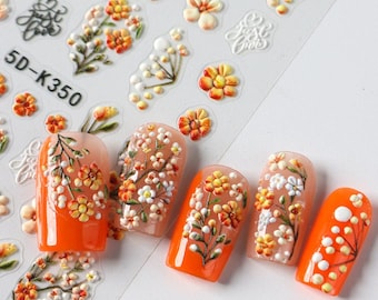 Nails Flowers Stickers, Nail Art Decals, Nail Art Supplies, Embossed Nail Decal, Summer Nails, Floral Pretty Nails, Pressed Flowers Design