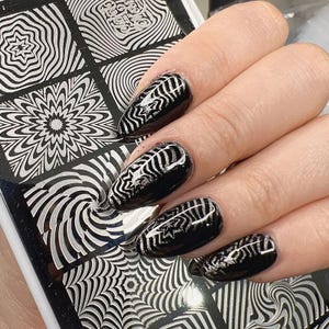 Nail Stamping Plate Abstract Nail Art Design DIY Nail Supplies Nail Stamps Optical Illusions Trippy Nails Hearts Stars SPV-052