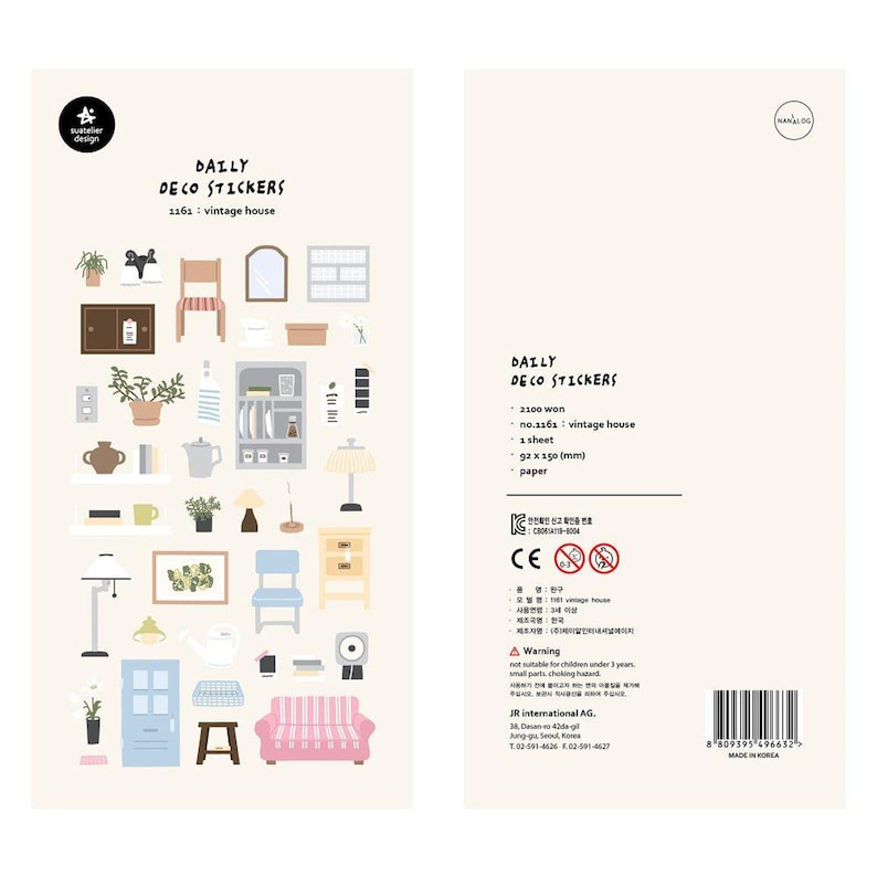 Suatelier Stickers Cute Korean Stickers Planner Notebook Office Supplies Desk School College Scrapbooking Suatelier Design Stickers Korea vintage house