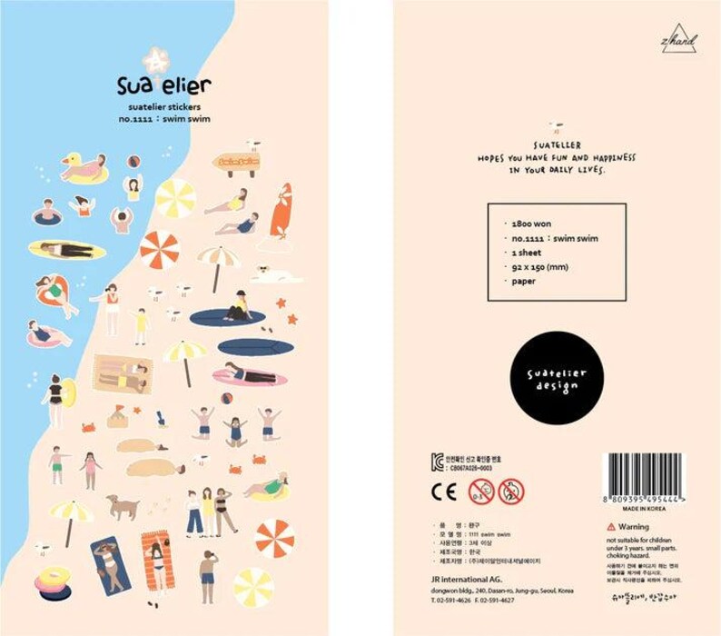 Suatelier Stickers Cute Korean Stickers Planner Notebook Office Supplies Desk School College Scrapbooking Suatelier Design Stickers Korea swim swim