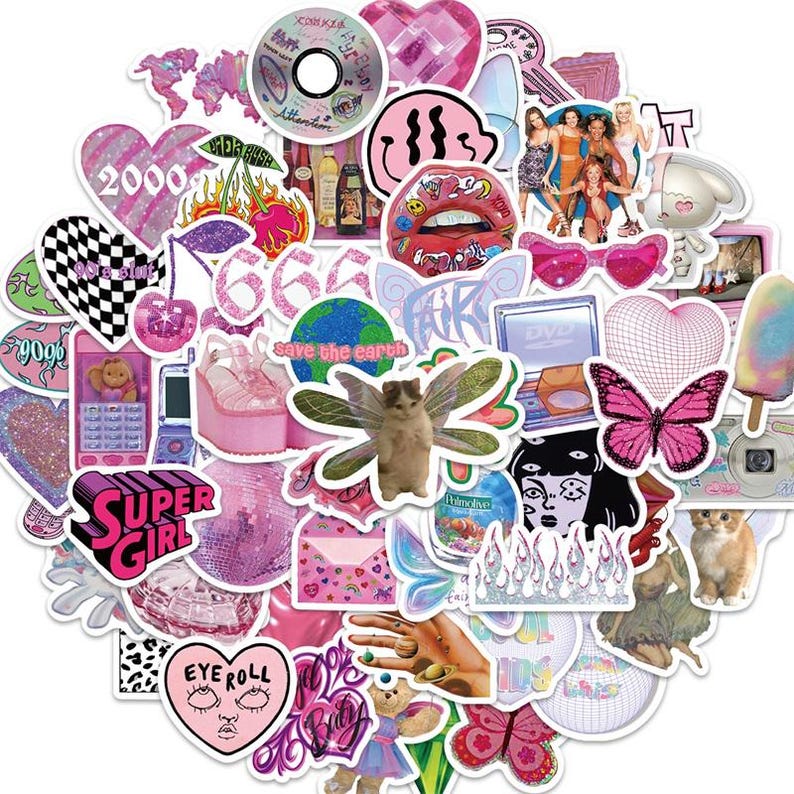 May include: A collection of colorful stickers featuring various designs, including butterflies, hearts, flowers, and cartoon characters. The stickers are perfect for decorating laptops, water bottles, journals, and other personal items.