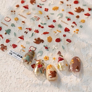 3D Nail Art Stickers, Nail Decals, Nail Art Supplies, Embossed Nail Decal, Autumn Nails, Fall Season, Pretty Nails, Cottagecore Nails