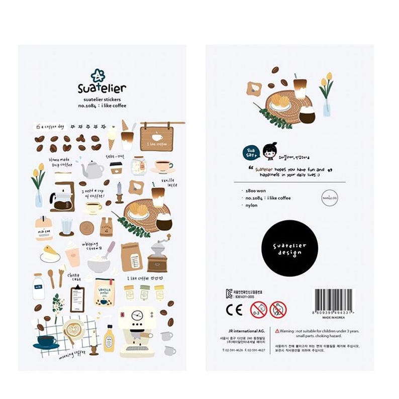 Suatelier Stickers Cute Korean Stickers Planner Notebook Office Supplies Desk School College Scrapbooking Suatelier Design Stickers Korea i like coffee