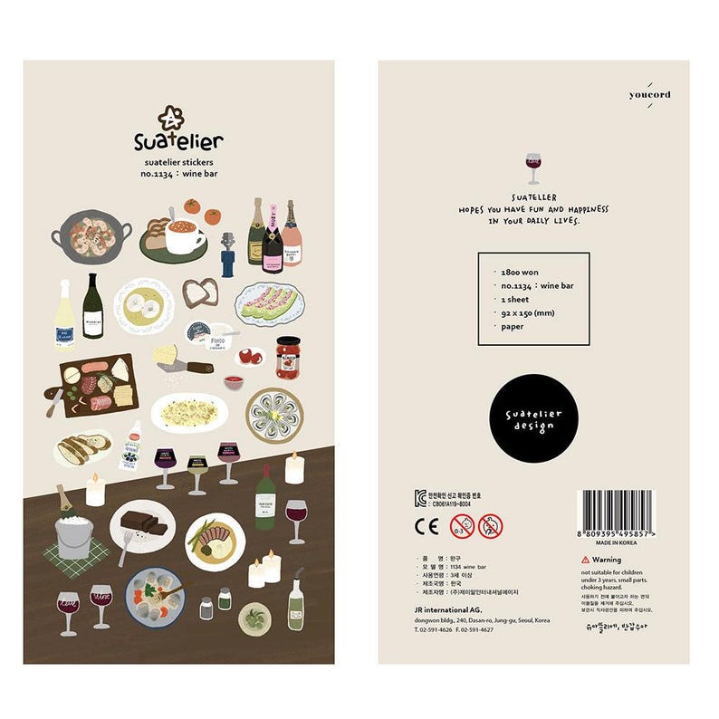 Suatelier Stickers Cute Korean Stickers Planner Notebook Office Supplies Desk School College Scrapbooking Suatelier Design Stickers Korea wine bar