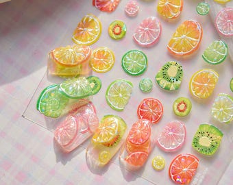 Nail Art Stickers Fruit Slices Cute Summer Nails Shimmery Manicure With Fruits Citrus Oranges Kiwi Grapefruit Lime