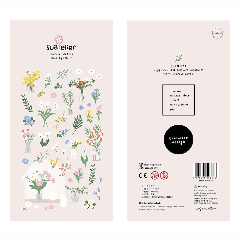 Suatelier Stickers Cute Korean Stickers Planner Notebook Office Supplies Desk School College Scrapbooking Suatelier Design Stickers Korea fleur