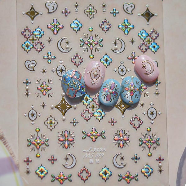 Shimmery Nail Art Stickers Geometric Pattern Nail Decals Nail Art Supplies, Embossed Nail Art Stickers, Pretty DIY Nails