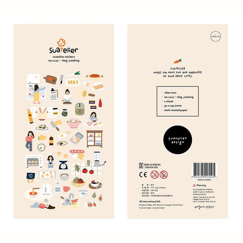 Suatelier Stickers Cute Korean Stickers Planner Notebook Office Supplies Desk School College Scrapbooking Suatelier Design Stickers Korea vlog cooking