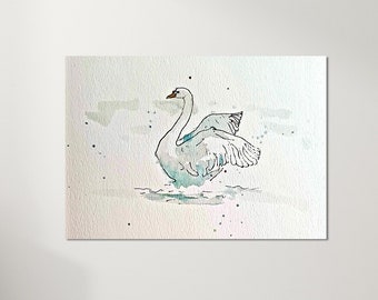 swan picture- Watercolour swan original painting. Signed picture. One of a kind artwork. Great gift for animal fan!