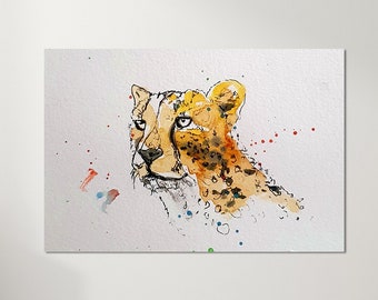 cheetah original painting. Signed picture. One of a kind artwork. Great gift for animal fan!
