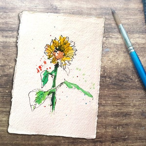 Sonnenblume Bild - Aquarell Sonnenblume Originalgemälde. Signiertes Bild. Einmaliges Kunstwerk. Tolles Geschenk für Gartenfreundin !