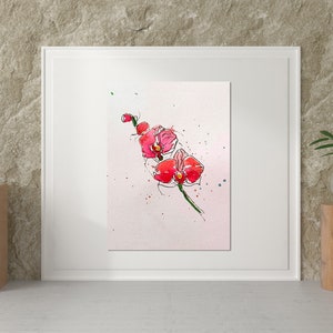 Orchideenbild - Aquarell Orchidee Originalgemälde. Signiertes Bild. Einmaliges Kunstwerk. Tolles Geschenk für Freund oder Freundin.