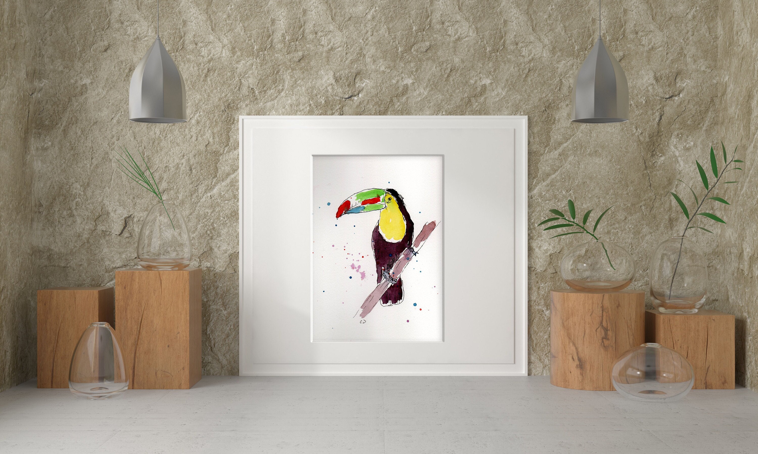 Toucan picture- Colourful Watercolour bird original painting. Signed picture. One of a kind artwork. Great gift for animal fan!