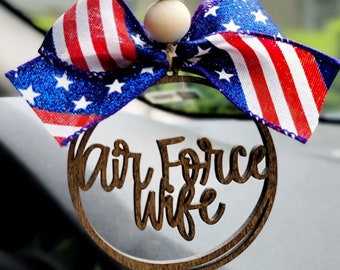 Military Wife Car Charm: Maple Wood Rear View Mirror Ornament