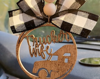 Trucker Wife Truck Driver Rear View Mirror Car Charm Ornament Auto Jewelry