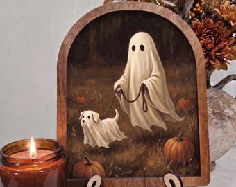 Arch Ghost Walking Ghost Dog Framed Art Halloween Fall