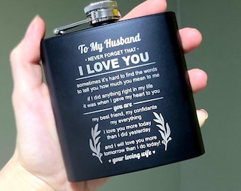 To My Husband Metal Flask Engraved Gifts for Him