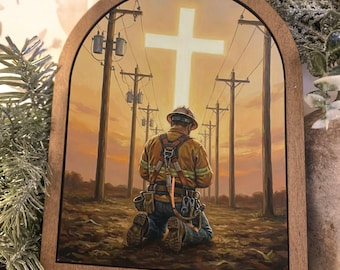 Lineman in Prayer Art Print, Framed Christian Wall Decor