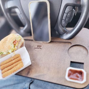Car Steering Wheel Desk Tray: Dark Walnut Finish, Road Trip Essential
