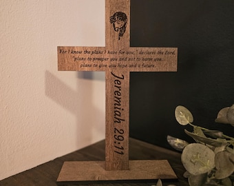 Laser Engraved Wooden Cross with Jeremiah 29:11 Scripture