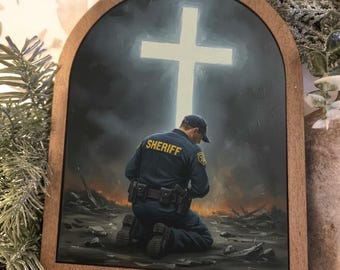 Sheriff Wood Arch Frame Print, Religious Art, Wall Prints,Block signs