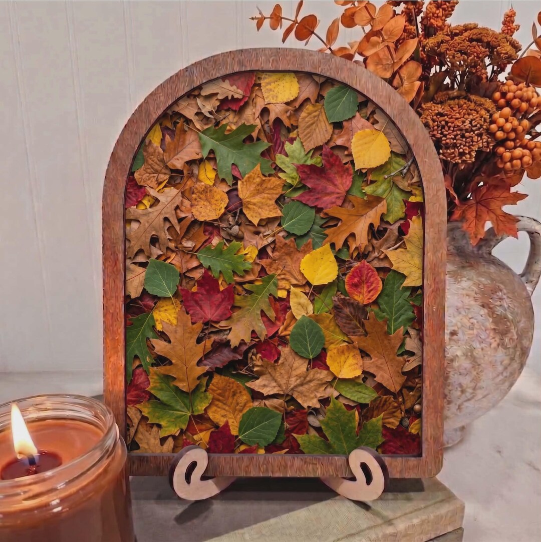 Autumn Leaf Collage – Wood Arch Framed 8x10 Colorful Fall Wall Art - Etsy