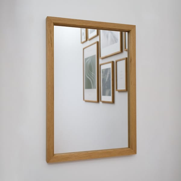Spiegel aus massivem Eichenholz für Badezimmer, Flur: Mid-Century, Skandinavisch, Klassisch, Rechteckig, Eichenrahmen, Vertikal, Horizontal