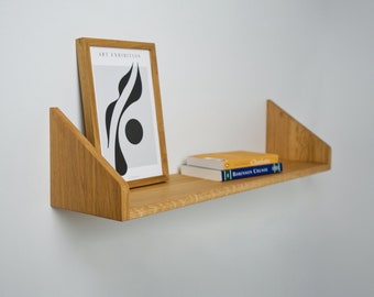 Wandregal aus massivem Eichenholz: Mid-Century Modern, Regal, Bücherregal, Küchenregal, Holzregal, Wandboard, versteckte Halterung