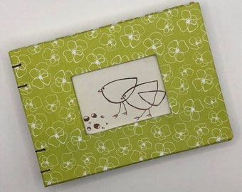 Handmade Green Birdy Journal, Handbound Sketchbook, Art Journal