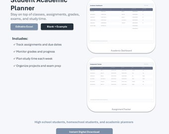 Foglio di calcolo per la pianificazione dello studente, per il monitoraggio dei compiti, dei voti e per la pianificazione di esami e studio.