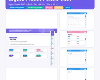 Digital Planner 2026-2027 Hyperlinked PDF for iPad GoodNotes