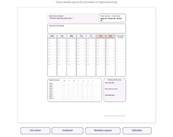 Weekly Planner Template | Time Block Schedule, Habit Tracker (Digital Download)